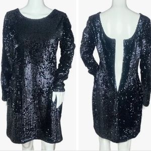 🖤 LOFT Black Sequined Sheath Dress. Sz 14! 🖤 NWOT long sleeved Scoop-neck